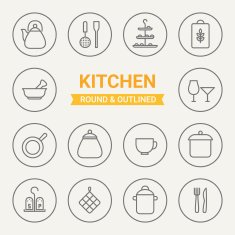 Set of round and outlined kitchen icons N2