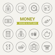 Set of round and outlined money icons N2