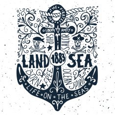 Hand drawn vintage label with an anchor on grunge texture