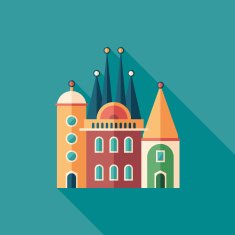 Fairytale castle flat square icon with long shadows
