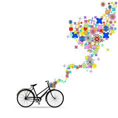 Bike with a basket in decorative flowers N3