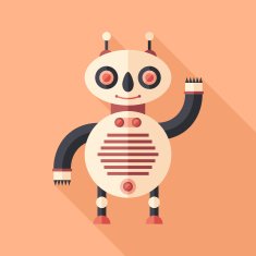 Colorful robot flat square icon with long shadows Set 19 N2