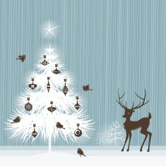 Christmas Tree with Baubles Reindeer and Robins