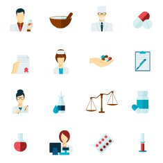 Pharmacist icon flat set N2