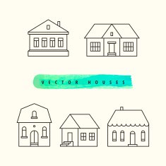 Houses set drawn black outline on a light background