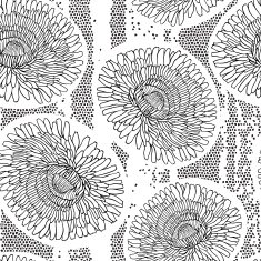 Seamless pattern of dandelions Black and white vector illustration