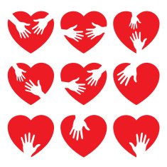 Set of 9 heart icon with caring hands
