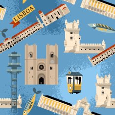 Sights of Lisbon Portugal Europe Seamless background pattern