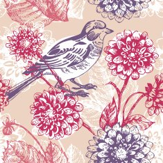 Floral seamless pattern with bird