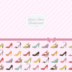 Lady's shoes background with lines and ribbon Pink polka dot N2
