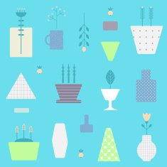 Abstract seamless pattern with flower pots in vector N10