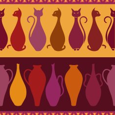 Ethnic seamless pattern with cats and vases N2