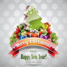 Christmas illustration with magic tree and holiday elements