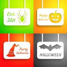 Pumpkin bat hat and spider paper applique background set