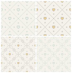 Set of seamless patterns pastel colors with hearts and stitches N2