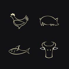 Cow fish chicken and pig - vector icons N2