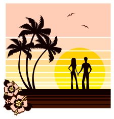 Retro sunset couple silhouette N2