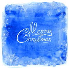 Frame of snowflakes on a blue watercolor background