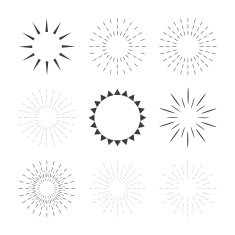 Set of sparkles and starbursts with rays Design elements