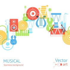 Gorizontal seamless pattern of silhouette musical instruments V