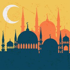 Islamic greeting card with mosque in flat design style N5