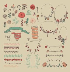 Big set of floral graphic design elements N29