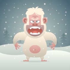 Yeti evil character in winter forest