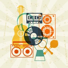 Background with musical instruments in flat design style N3