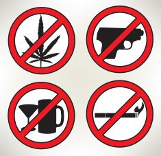 No Smoking Guns Alcohol Drugs - Forbidden Signs