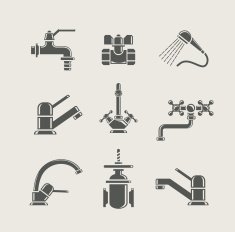 Set of water supply tool icons