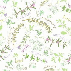 Seamless Pattern With Aromatic Herbs And Cute Titles