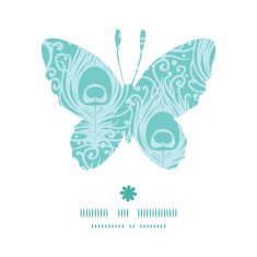 Vector soft peacock feathers butterfly silhouette pattern frame