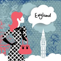 Stylish retro background with woman silhouette in England N2