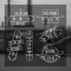 Set of linear modern logos stickers with skateboard and cap N2