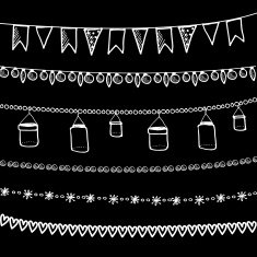 Set of doodle chalk garlands isolated vector borders on blackboard N2