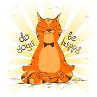 Cartoon red cat sitting on lotus position of yoga