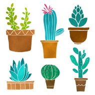 Watercolor cacti set N3