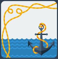 Nautical card with anchor and rope in flat design style