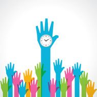 Colorful helping hand with clock