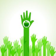 Green helping hand with green apple