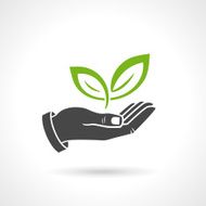 Hand Holding Green Leaves Ecology Vector Symbol