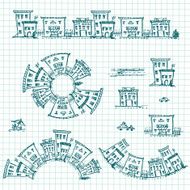 Set of hand drawn houses Different building brushes collection N4