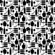 Vector pattern with black Wine illustrations silhouettes