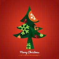 Christmas Tree on red background vector illustration for Greeting Card
