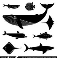 Set of geometrically stylized sea animal icons N3