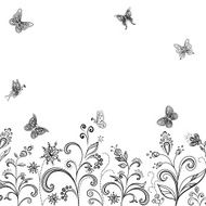 Flowers and butterflies contours