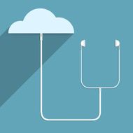 Earphone is connected to the cloud network Vector illustration