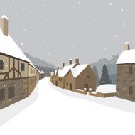 Winter mountain village background vector illustration N7