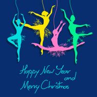 Christmas and New Year card with snowflake ballet dancers