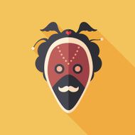 Carnival mask with mustache flat square icon long shadows N2